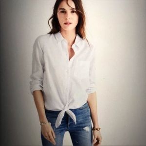 Madewell tie front white button down shirt